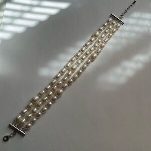 Tiffany style Genuine pearls + Sterling bracelet